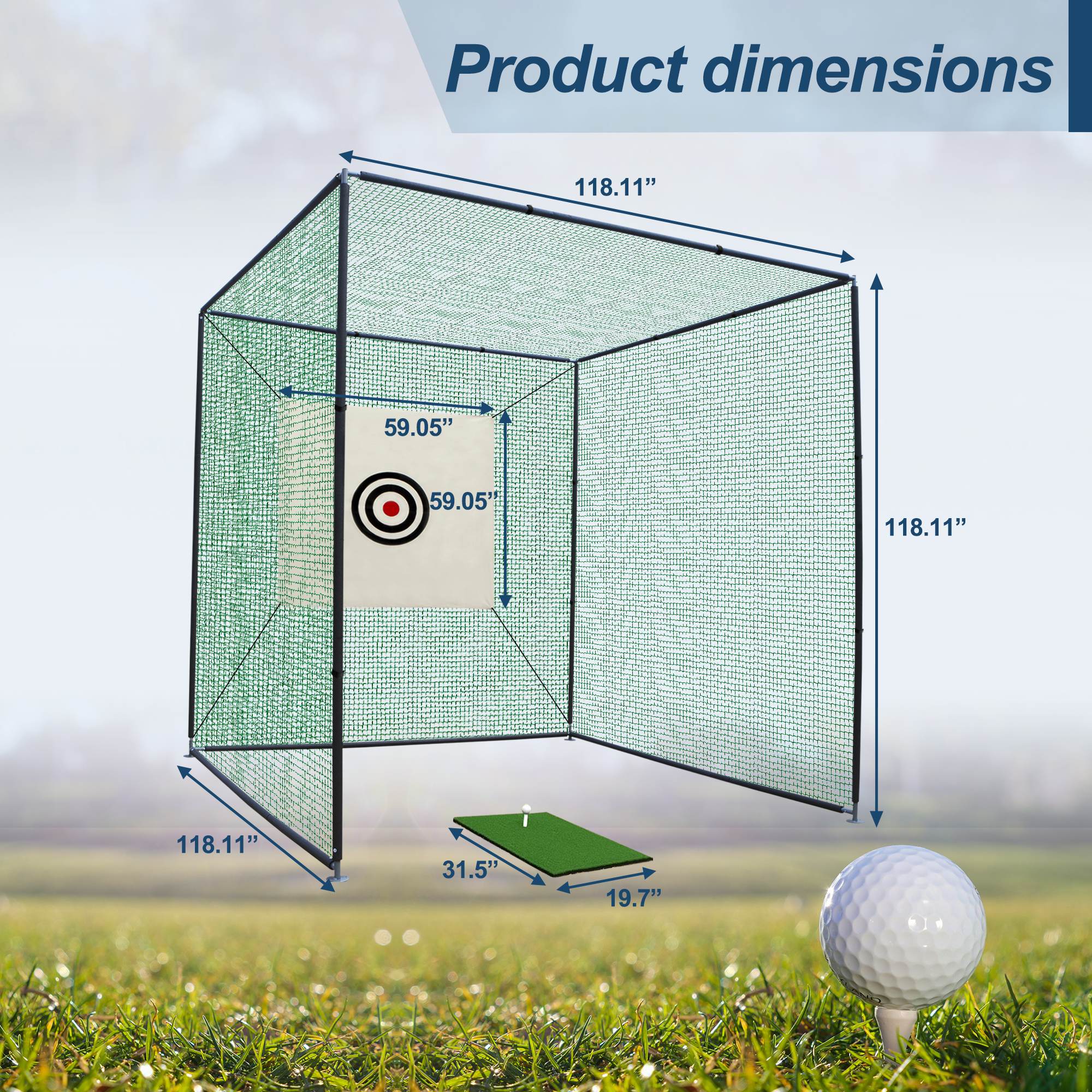 10X10X10FT Golf Practice Net Cage With Metal Frame Hitting Net Kit