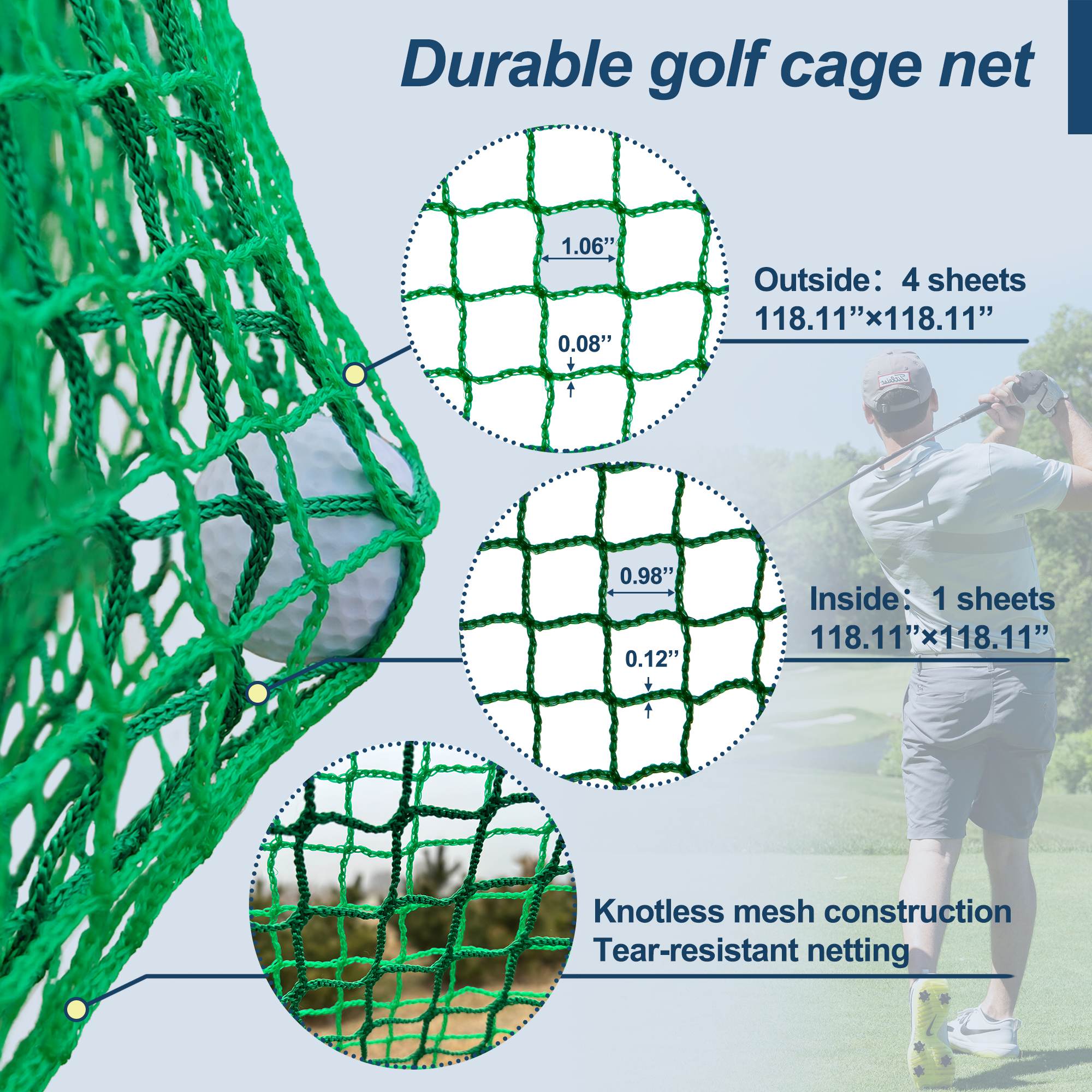 10X10X10FT Golf Practice Net Cage With Metal Frame Hitting Net Kit